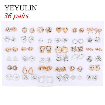 36Pairs/18pairs Earrings Mixed Styles Rhinestone Sun Flower Geometric Animal Plastic Stud Earrings Set For Women Girls Jewelryơ' yuhuv test3333 yuhuv testkk.