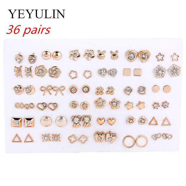 969696  yuhuv test 36Pairs/18pairs Earrings Mixed Styles Rhinestone Sun Flower Geometric Animal Plastic Stud Earrings Set For Women Girls Jewelry yuhuv test aja.