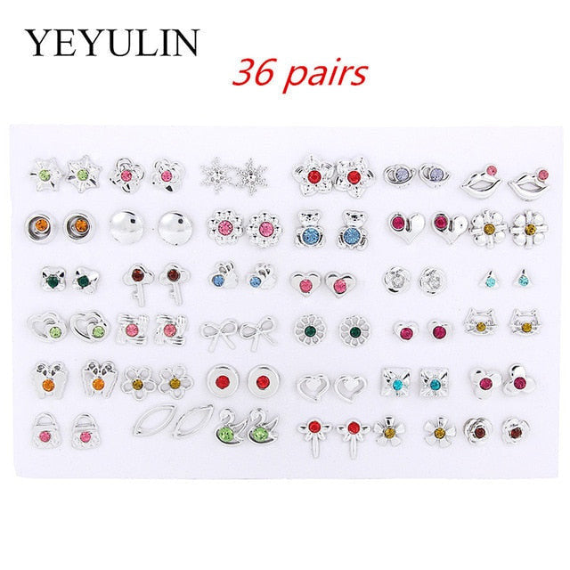 969696  yuhuv test 36Pairs/18pairs Earrings Mixed Styles Rhinestone Sun Flower Geometric Animal Plastic Stud Earrings Set For Women Girls Jewelry yuhuv test aja.