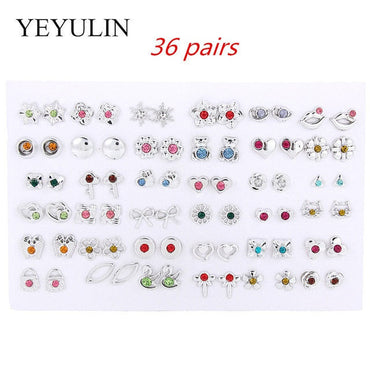 36Pairs/18pairs Earrings Mixed Styles Rhinestone Sun Flower Geometric Animal Plastic Stud Earrings Set For Women Girls Jewelryơ' yuhuv test3333 yuhuv testkk.