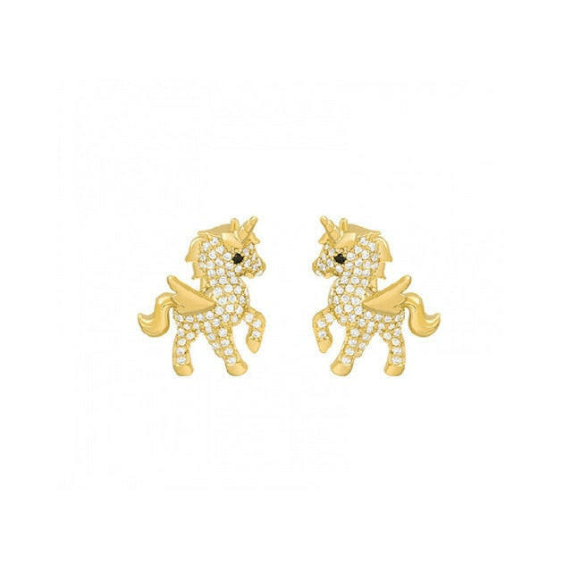 Cute Unicorn Stud Earrings for Women Fairy Animal Gold Cubic Zirconia Earrings Girls Birthday Party Gift Jewelry Pendientes yuhuv test  yuhuv test022.