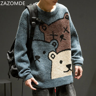 ZAZOMDE Cartoon Bear Sweater Men Winter Men Clothing Fashion Long Sleeve Knitted Pullover Sweater Oversized 2020 New Cotton Coatơ' yuhuv test3333 yuhuv testkk.