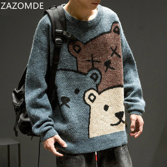 969696 yuhuv test ZAZOMDE Cartoon Bear Sweater Men Winter Men Clothing Fashion Long Sleeve Knitted Pullover Sweater Oversized 2020 New Cotton Coat yuhuv test aja.