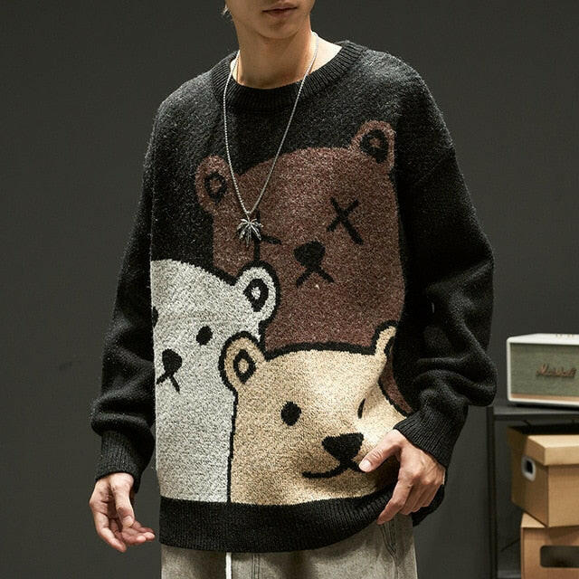 ZAZOMDE Cartoon Bear Sweater Men Winter Men Clothing Fashion Long Sleeve Knitted Pullover Sweater Oversized 2020 New Cotton Coat yuhuv test  yuhuv test022.