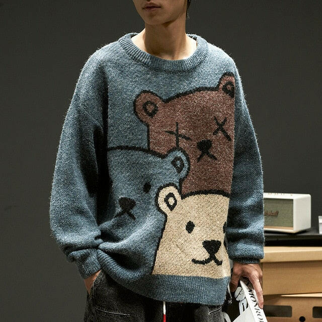 ZAZOMDE Cartoon Bear Sweater Men Winter Men Clothing Fashion Long Sleeve Knitted Pullover Sweater Oversized 2020 New Cotton Coat yuhuv test  yuhuv test022.