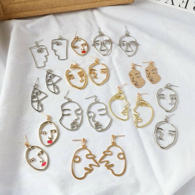 Fashion Girl Face Abstract Line Drop Earrings for Women Simple Human Face Pendant Earrings Elegant Female Ear Jewelry Gifts yuhuv test  yuhuv test022.