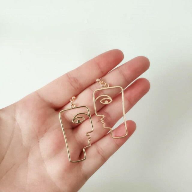 Fashion Girl Face Abstract Line Drop Earrings for Women Simple Human Face Pendant Earrings Elegant Female Ear Jewelry Gifts yuhuv test  yuhuv test022.