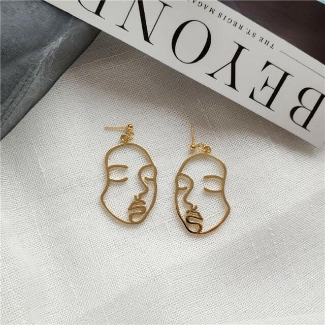 Fashion Girl Face Abstract Line Drop Earrings for Women Simple Human Face Pendant Earrings Elegant Female Ear Jewelry Gifts yuhuv test  yuhuv test022.