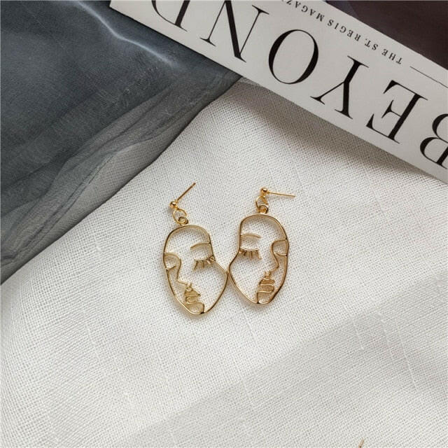 Fashion Girl Face Abstract Line Drop Earrings for Women Simple Human Face Pendant Earrings Elegant Female Ear Jewelry Gifts yuhuv test  yuhuv test022.