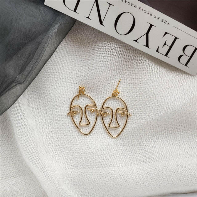 Fashion Girl Face Abstract Line Drop Earrings for Women Simple Human Face Pendant Earrings Elegant Female Ear Jewelry Gifts yuhuv test  yuhuv test022.