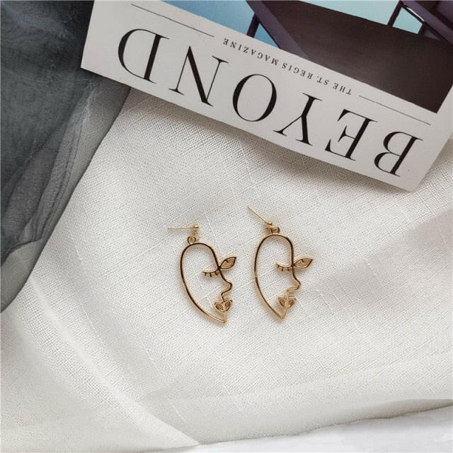 Fashion Girl Face Abstract Line Drop Earrings for Women Simple Human Face Pendant Earrings Elegant Female Ear Jewelry Gifts yuhuv test  yuhuv test022.