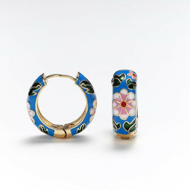 New Fashion Enamel Flower Huggie Hoop Earrings for Women Vintage Boho Circle Small Earrings Statement Jewelry 2020 Brincos Gifts yuhuv test  yuhuv test022.