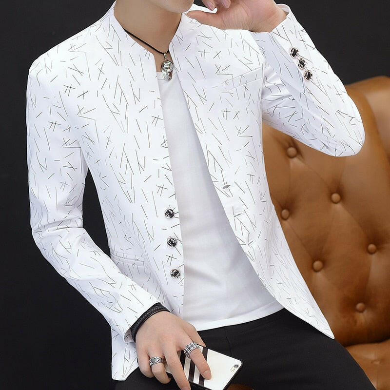 HOO 2021Men 's casual collar collar blazers youth handsome trend Slim print blazers   5XL   6XLơ' yuhuv test3333 yuhuv test.