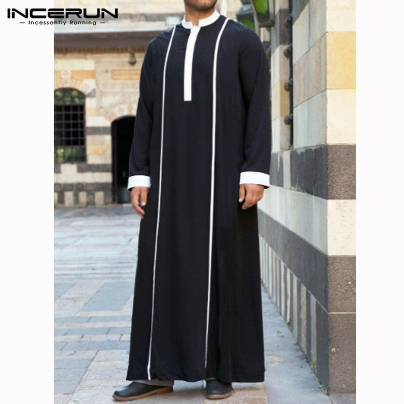 INCERUN Men Islamic Arabic Kaftan Muslim Clothing Long Sleeve Patchwork Abaya Robes Fashion Saudi Arabia Dubai Mens Jubba Thobe yuhuv test  yuhuv test022.