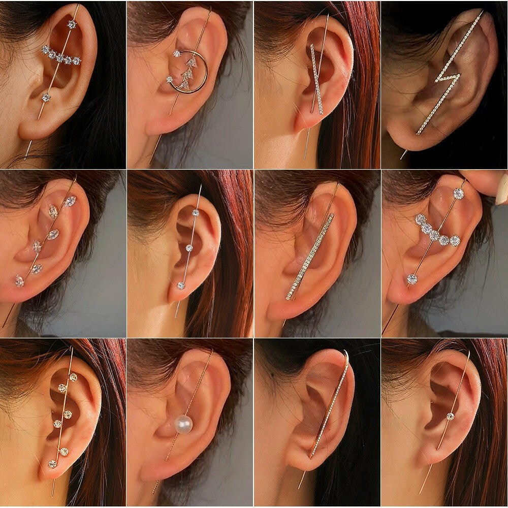 Bohemian Wedding Ear Wrap Crawler Hook Earring Crystal Stud Earrings for Woman Lightning Zirconia Climber Earrings Jewelry Gift yuhuv test  yuhuv test022.