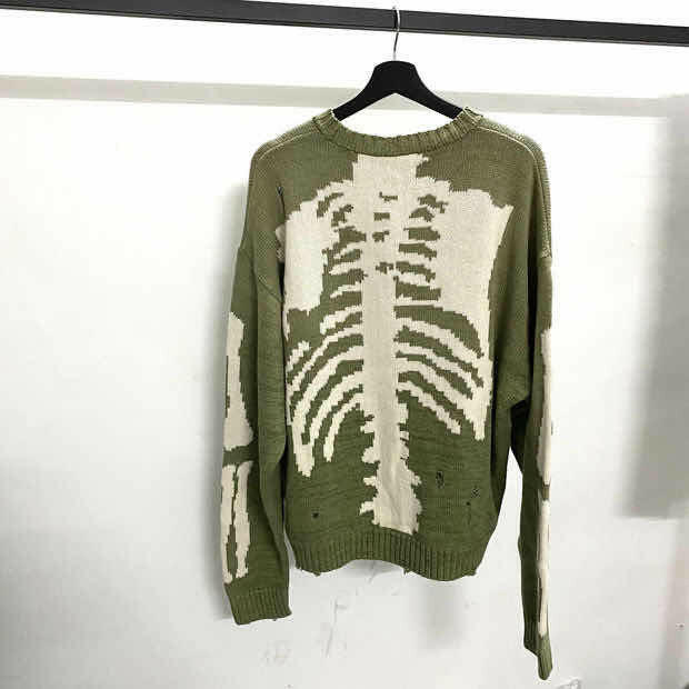 Kapital Green Loose Skeleton Bone Printing Sweater  Men Woman Good Quality High Street Damage Hole Vintage 1:1 Knit Sweater yuhuv test  yuhuv test022.