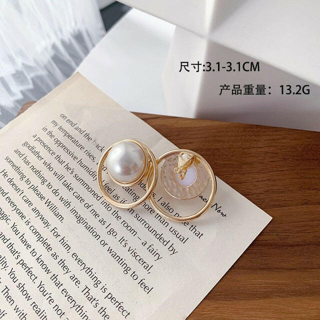 Korean Design Elegant Simulated Pearl Big Round Clip on Earrings Non Pierced Baroque Pearl Ear Clips for Women Jewelry Wholesale yuhuv test  yuhuv test022.