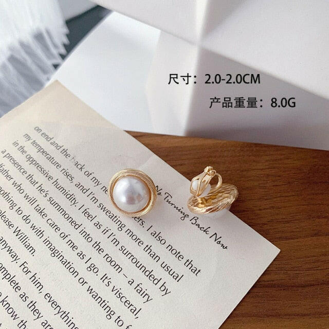 Korean Design Elegant Simulated Pearl Big Round Clip on Earrings Non Pierced Baroque Pearl Ear Clips for Women Jewelry Wholesale yuhuv test  yuhuv test022.