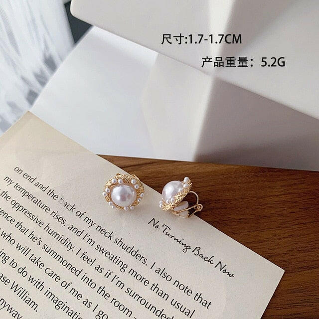 Korean Design Elegant Simulated Pearl Big Round Clip on Earrings Non Pierced Baroque Pearl Ear Clips for Women Jewelry Wholesale yuhuv test  yuhuv test022.