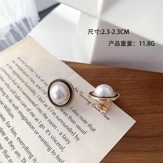 Korean Design Elegant Simulated Pearl Big Round Clip on Earrings Non Pierced Baroque Pearl Ear Clips for Women Jewelry Wholesale yuhuv test  yuhuv test022.