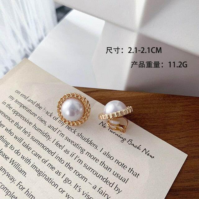 Korean Design Elegant Simulated Pearl Big Round Clip on Earrings Non Pierced Baroque Pearl Ear Clips for Women Jewelry Wholesale yuhuv test  yuhuv test022.