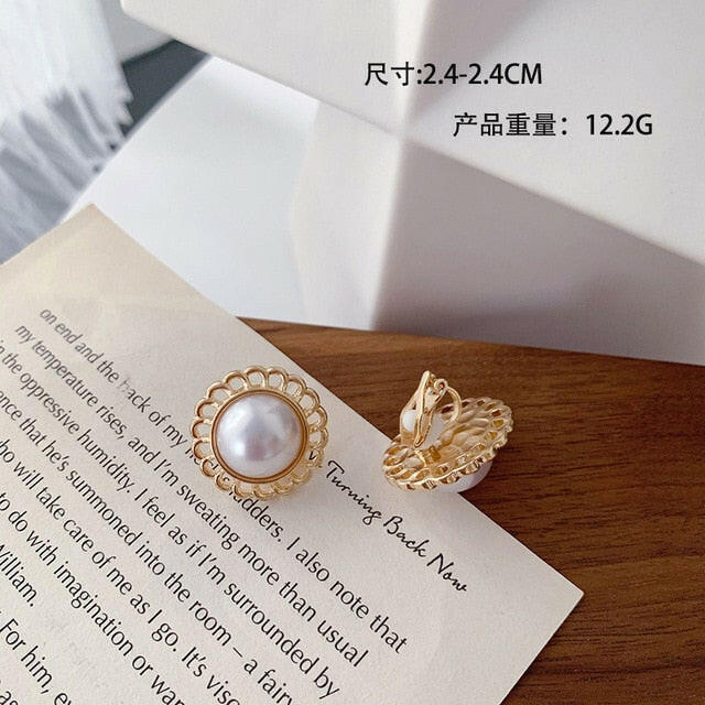 Korean Design Elegant Simulated Pearl Big Round Clip on Earrings Non Pierced Baroque Pearl Ear Clips for Women Jewelry Wholesale yuhuv test  yuhuv test022.