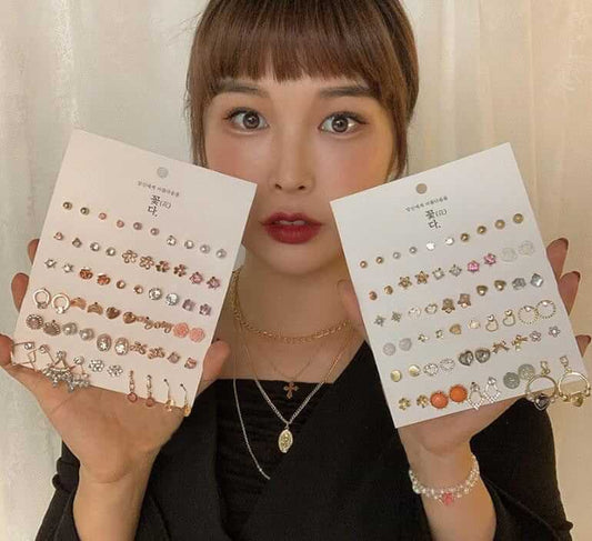 969696 yuhuv test 30pairs/lot of great deals New fashion Korean sweet flower heart-shaped bow woman rose gold color earrings set color set yuhuv test aja.