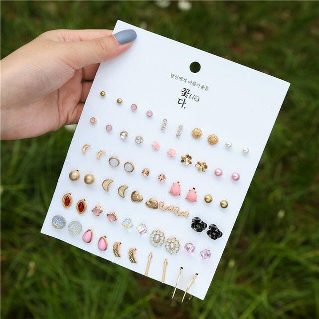 30pairs/lot of great deals New fashion Korean sweet flower heart-shaped bow woman rose gold color earrings set color set yuhuv test  yuhuv test022.