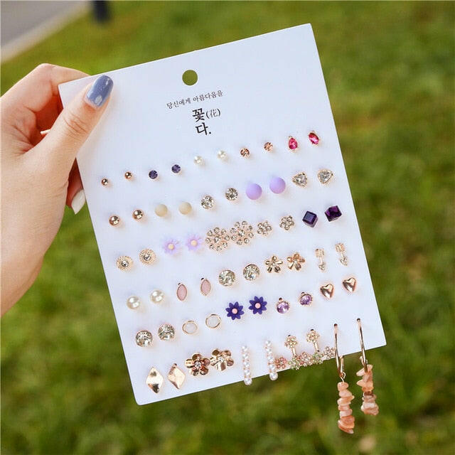 30pairs/lot of great deals New fashion Korean sweet flower heart-shaped bow woman rose gold color earrings set color set yuhuv test  yuhuv test022.