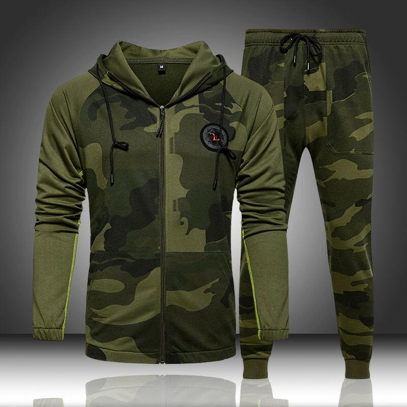 Camo Men Tracksuit Hooded Outerwear Hoodie Set 2 Pieces Autumn Sporting Male Fitness Camouflage Sweatshirts Jacket + Pants Sets yuhuv test  yuhuv test022.