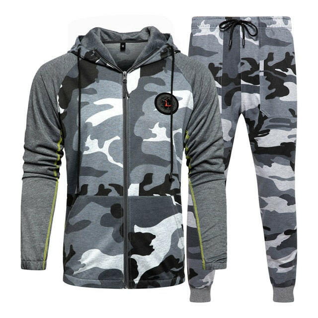 Camo Men Tracksuit Hooded Outerwear Hoodie Set 2 Pieces Autumn Sporting Male Fitness Camouflage Sweatshirts Jacket + Pants Sets yuhuv test  yuhuv test022.