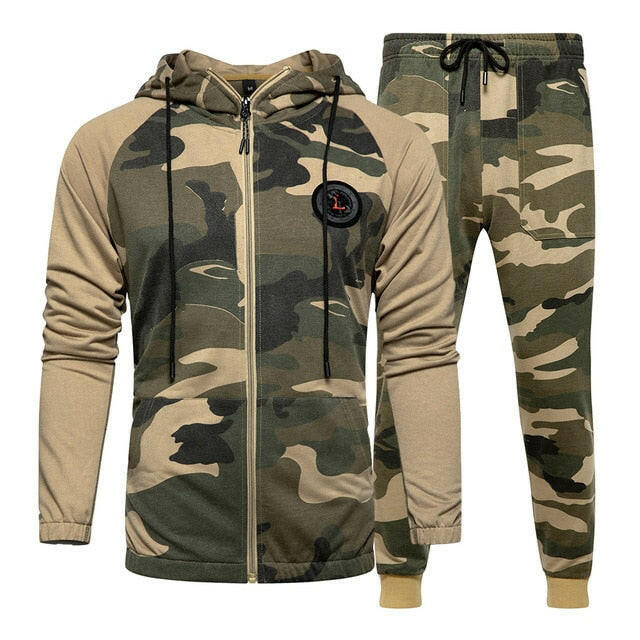 Camo Men Tracksuit Hooded Outerwear Hoodie Set 2 Pieces Autumn Sporting Male Fitness Camouflage Sweatshirts Jacket + Pants Sets yuhuv test  yuhuv test022.