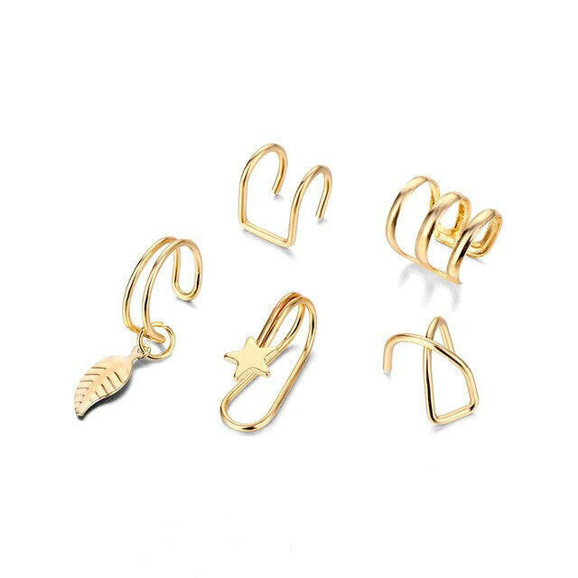 VKME Gold Star Leaves Non-Piercing Ear Clip Earrings For Women Men Simple Fake Cartilage Ear Cuff Jewelry Clip d'oreille yuhuv test  yuhuv test022.