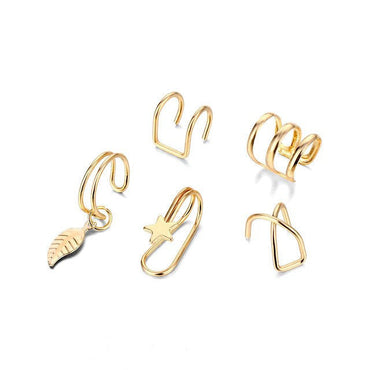 VKME Gold Star Leaves Non-Piercing Ear Clip Earrings For Women Men Simple Fake Cartilage Ear Cuff Jewelry Clip d'oreilleơ' yuhuv test3333 yuhuv testkk.