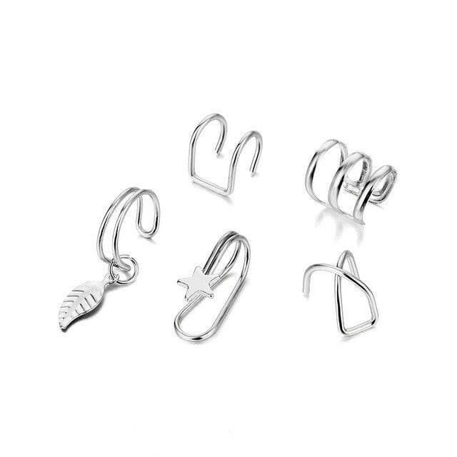 VKME Gold Star Leaves Non-Piercing Ear Clip Earrings For Women Men Simple Fake Cartilage Ear Cuff Jewelry Clip d'oreille yuhuv test  yuhuv test022.