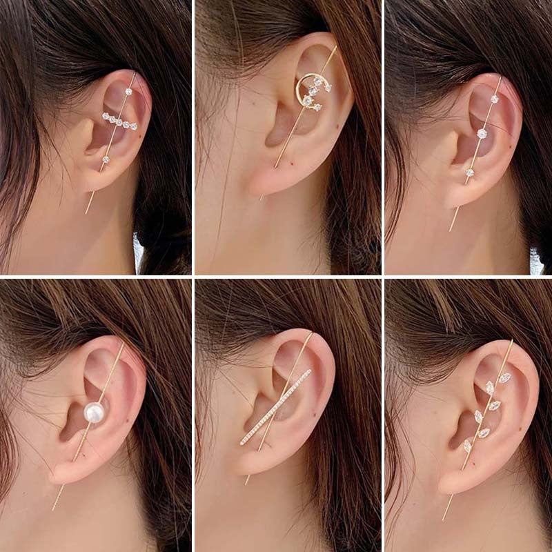 969696  yuhuv test New Ear Wrap Crawler Hook Earring for Women Korean Style Crystal Lightning Stud Earring Personality Climber Earring Jewelry Gift yuhuv test aja.