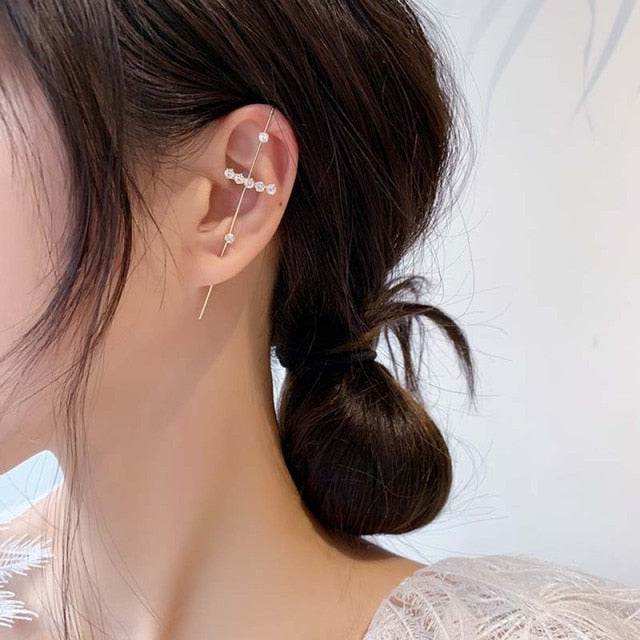 969696  yuhuv test New Ear Wrap Crawler Hook Earring for Women Korean Style Crystal Lightning Stud Earring Personality Climber Earring Jewelry Gift yuhuv test aja.