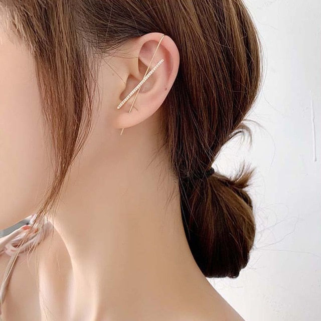 969696  yuhuv test New Ear Wrap Crawler Hook Earring for Women Korean Style Crystal Lightning Stud Earring Personality Climber Earring Jewelry Gift yuhuv test aja.