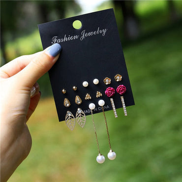 30pairs/lot of great deals New fashion Korean sweet flower heart-shaped bow woman rose gold color earrings set color set yuhuv test  yuhuv test022.