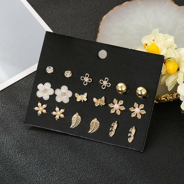 30pairs/lot of great deals New fashion Korean sweet flower heart-shaped bow woman rose gold color earrings set color set yuhuv test  yuhuv test022.