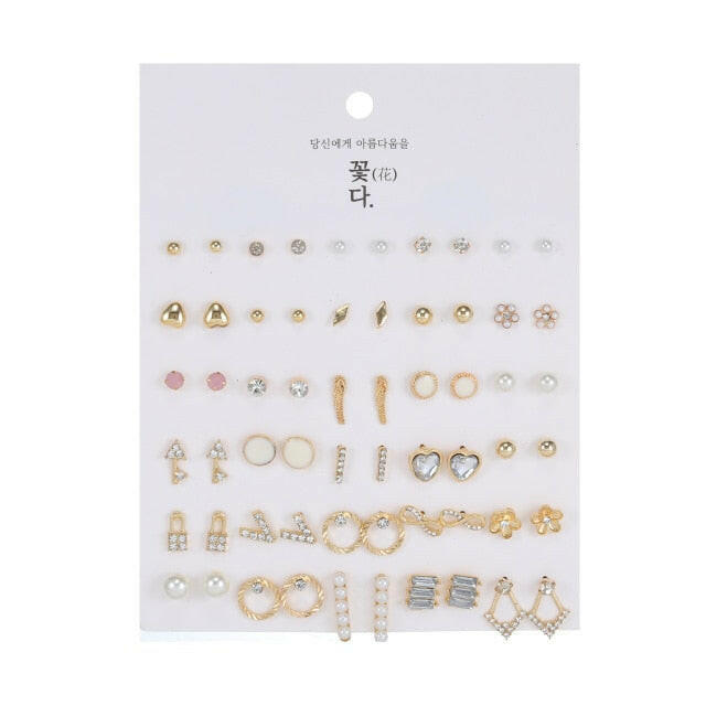 30pairs/lot of great deals New fashion Korean sweet flower heart-shaped bow woman rose gold color earrings set color set yuhuv test  yuhuv test022.