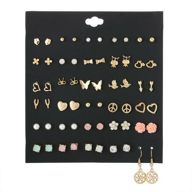 30pairs/lot of great deals New fashion Korean sweet flower heart-shaped bow woman rose gold color earrings set color set yuhuv test  yuhuv test022.