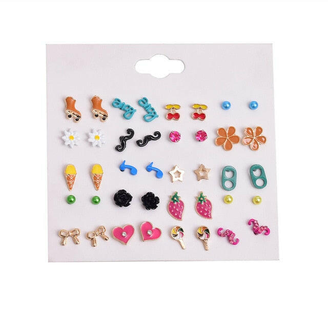 30pairs/lot of great deals New fashion Korean sweet flower heart-shaped bow woman rose gold color earrings set color set yuhuv test  yuhuv test022.