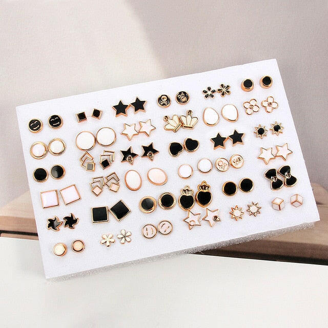 36Pairs/18pairs Earrings Mixed Styles Rhinestone Sun Flower Geometric Animal Plastic Stud Earrings Set For Women Girls Jewelry yuhuv test  yuhuv test022.