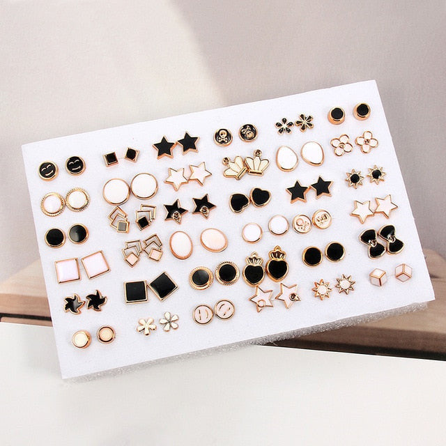 969696  yuhuv test 36Pairs/18pairs Earrings Mixed Styles Rhinestone Sun Flower Geometric Animal Plastic Stud Earrings Set For Women Girls Jewelry yuhuv test aja.