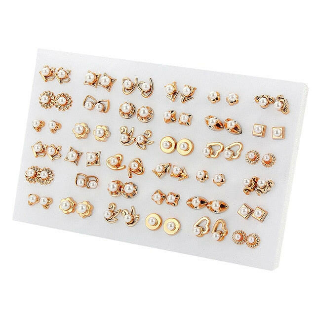 36Pairs/18pairs Earrings Mixed Styles Rhinestone Sun Flower Geometric Animal Plastic Stud Earrings Set For Women Girls Jewelry yuhuv test  yuhuv test022.