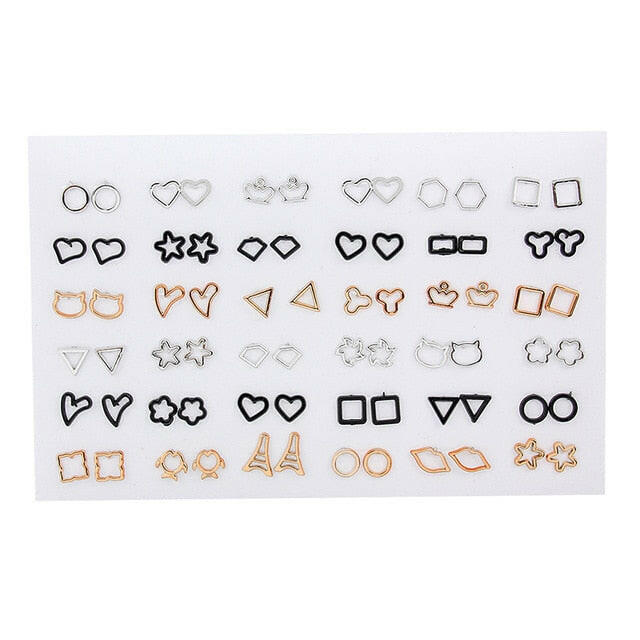 36Pairs/18pairs Earrings Mixed Styles Rhinestone Sun Flower Geometric Animal Plastic Stud Earrings Set For Women Girls Jewelry yuhuv test  yuhuv test022.