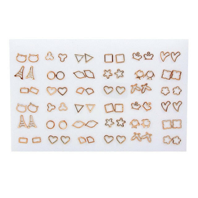 36Pairs/18pairs Earrings Mixed Styles Rhinestone Sun Flower Geometric Animal Plastic Stud Earrings Set For Women Girls Jewelry yuhuv test  yuhuv test022.