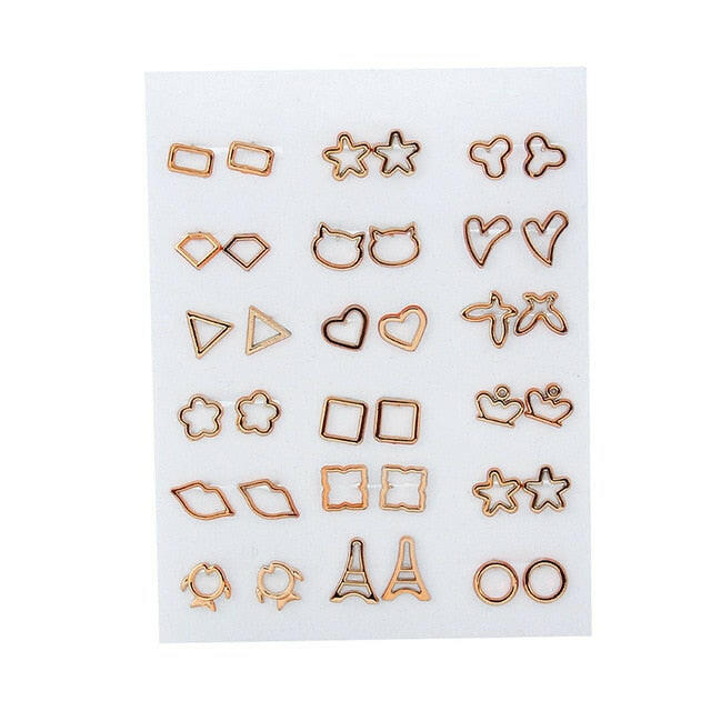 36Pairs/18pairs Earrings Mixed Styles Rhinestone Sun Flower Geometric Animal Plastic Stud Earrings Set For Women Girls Jewelry yuhuv test  yuhuv test022.