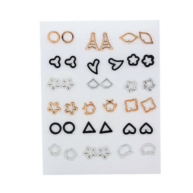 36Pairs/18pairs Earrings Mixed Styles Rhinestone Sun Flower Geometric Animal Plastic Stud Earrings Set For Women Girls Jewelry yuhuv test  yuhuv test022.